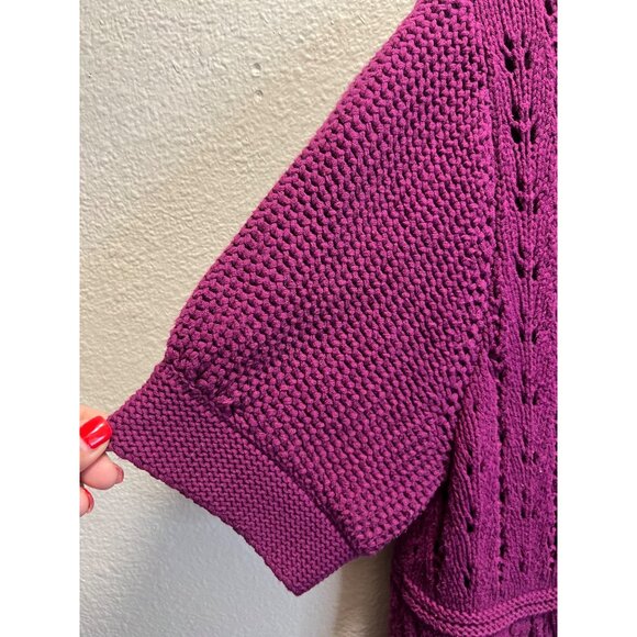 Purple Short-Sleeve Knit Cardigan Sweater With Button Front & Cable Details  XL - Picture 6 of 6